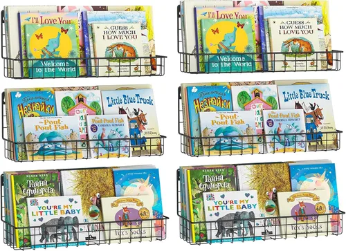Miniatura 10 de X-cosrack Paquete de 4 estanterías de metal montadas en la pared, estantes flotantes para libros para niños, guardería, aula infantil, organizador