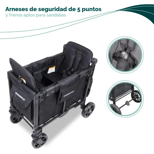 Miniatura 7 de WONDERFOLD W2 Elite Pro Cochecito Vagón (2 Asientos) – Cochecito Vagón Plegable con Asientos con Arneses de 5 Puntos, Mango de Empuje Ajustable