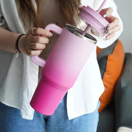 Miniatura 5 de Konokyo - Vaso de 40 onzas con asa y 2 pajillas, botella de agua aislada 2 en 1 con tapa. Taza de viaje de acero inoxidable para café, flores