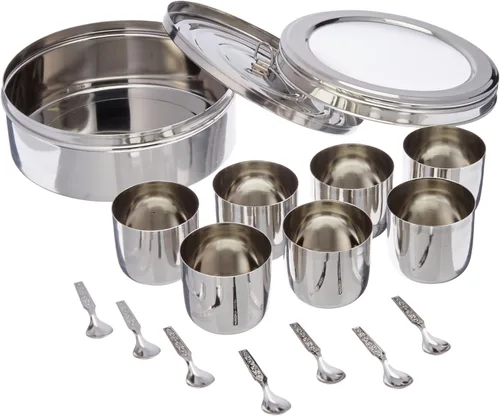 Tabakh Masala Dabba - Contenedor para especias (7 cucharas), tapa transparente (acero inoxidable)