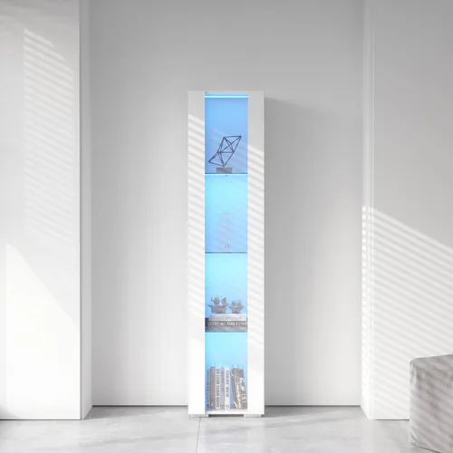Holaki Aparador LED de 67 pulgadas de alto con estantes de vidrio de 3 niveles, vitrina lateral frontal de alto brillo para oficina en casa, sala de
