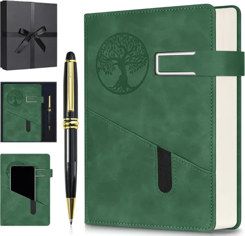 Miniatura 13 de Cuaderno Diario Rayado para Hombres y Mujeres, Cuaderno de 365 Páginas Numeradas con Rayado Universitario, Diario de Cuero de Tapa Dura con Negro