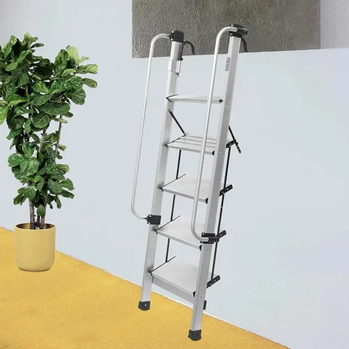 Miniatura 4 de Escalera montada en la pared, litera de metal de 5 escalones, escalera de escalada con pasamanos ajustables para ático, sótano, exterior, 66.1 x