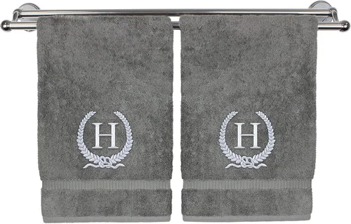 Miniatura 9 de Toalla de mano con monograma, regalo personalizado, 16 x 30 pulgadas, diseño de corona dorada bordada con letra blanca en toalla negra, extra