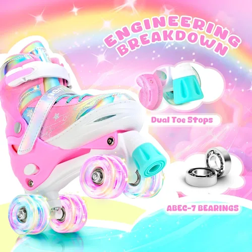Miniatura 6 de NEMONE - Patines de sirena con ruedas iluminadas y 4 tamaños ajustables para niñas, azul y morado, para niños pequeños, para principiantes, de H