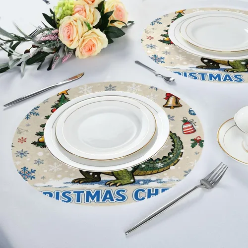 Miniatura 6 de Merry Christmas Crocodiles Plastic Round placemats placemats for Kitchen Table Washable Set of 4 15x15 in manteles redondos para mesa