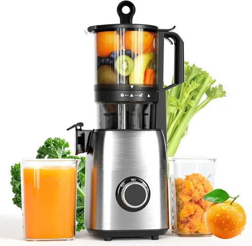 COWSAR Exprimidor de prensado en frío, exprimidor de naranja con canal de alimentación extra grande de 5.4 pulgadas, exprimidor de frutas de