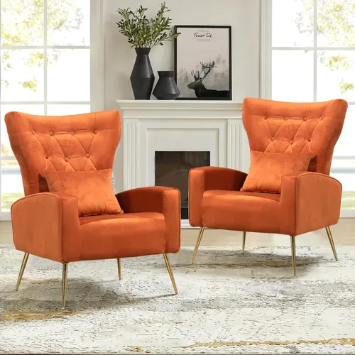 Miniatura 25 de Sillas decorativas de terciopelo con respaldo de ala y almohada lumbar, sillón moderno para sala de estar, dormitorio, silla auxiliar de recepción