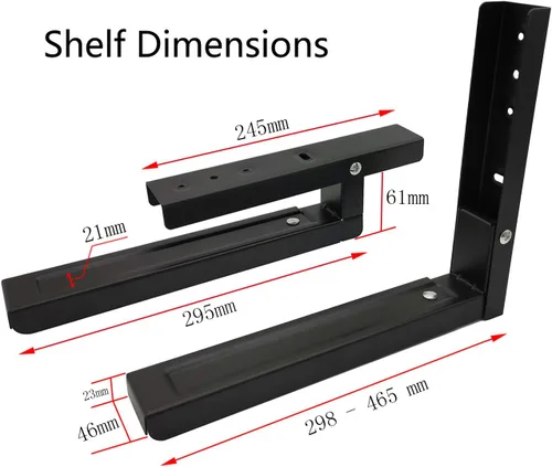 Miniatura 5 de Kit universal de montaje en pared para estante de microondas, brazos extendidos y plegables, para la mayoría de microondas, color negro, 1 par