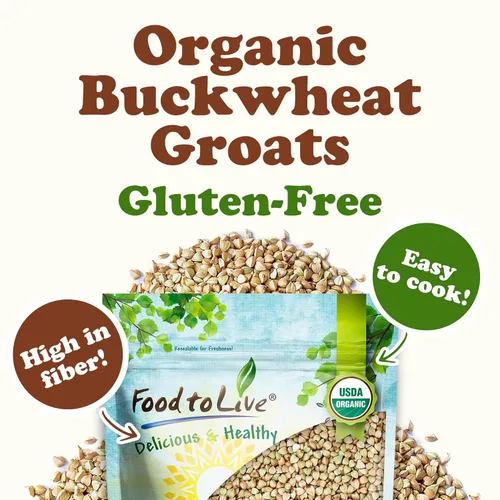 Miniatura 4 de Food to Live - Granos de trigo sarraceno orgánico sin gluten, 1 libra - Grano entero crudo descascarado. Cocción rápida. Perfecto para kasha