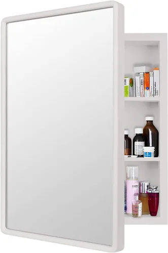Miniatura 10 de Espejo de gabinete de medicina de 24 x 16 pulgadas, espejo negro empotrado o montado en la pared con estantes de almacenamiento, espejo moderno