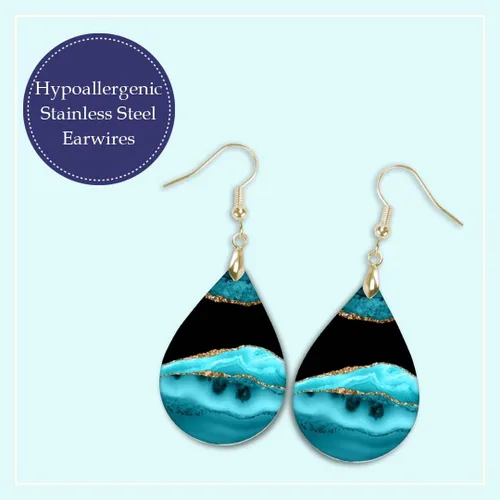Miniatura 7 de Dangle Earrings for Women Colorful Dangling Drop Statement Jewelry Printed MDF Wood Teardrop Double Side Print Handmade by The Painted Pug