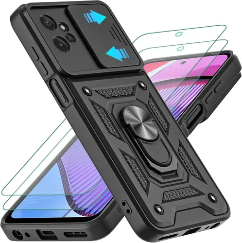 Funda para Moto G Power 5G 2023 con cubierta deslizante para cámara y 2 protectores de pantalla HD, soporte de anillo de rotación de 360° [grado
