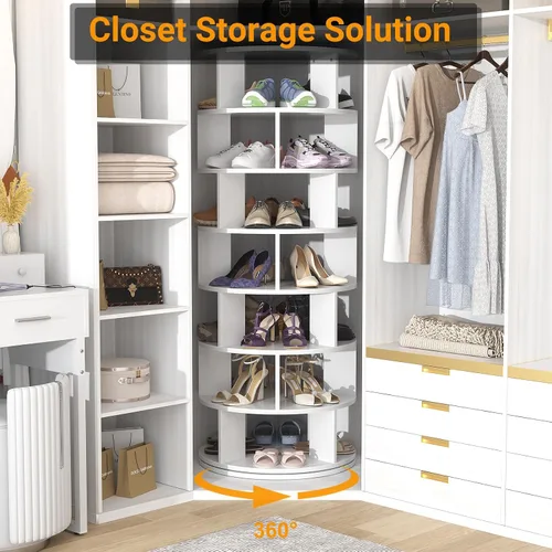Miniatura 4 de Aheaplus Torre de Estante Giratorio para Zapatos, Zapatero Giratorio de 7 Niveles 360 Estantes Giratorios para Zapatos Organizador para Closet