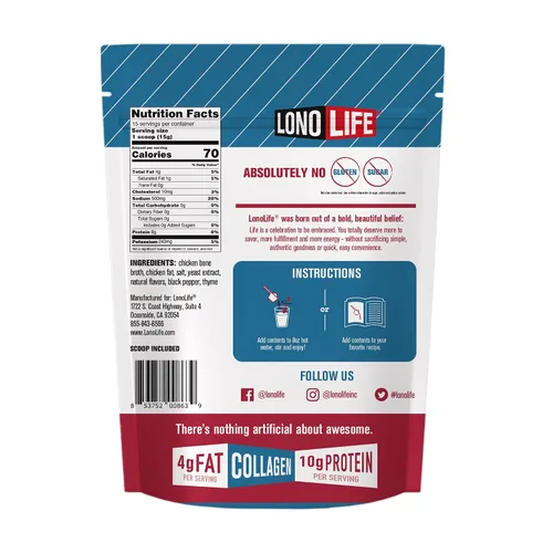 Miniatura 3 de LonoLife Mezcla de caldo de huesos de pollo Keto en polvo 10g de proteína Rico en colágeno, apto para dieta Keto y Paleo Ingredientes