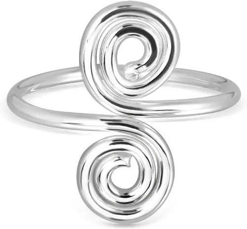 Miniatura 2 de WithLoveSilver - Anillo ajustable de plata de ley con diseño de remolinos, Plata de ley, plata