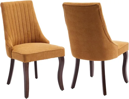 Miniatura 16 de Juego de 2 sillas de comedor, cómodas sillas decorativas tapizadas en tela para cocina y sala de estar, sillas de comedor con acolchado acanalado