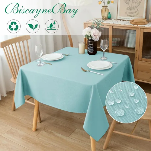 Miniatura 2 de Biscaynebay Auqa - Mantel cuadrado de 54 x 54 pulgadas, mantel de tela con tarjeta azul Auqa, pequeño, plegable, resistente al agua, para cocina
