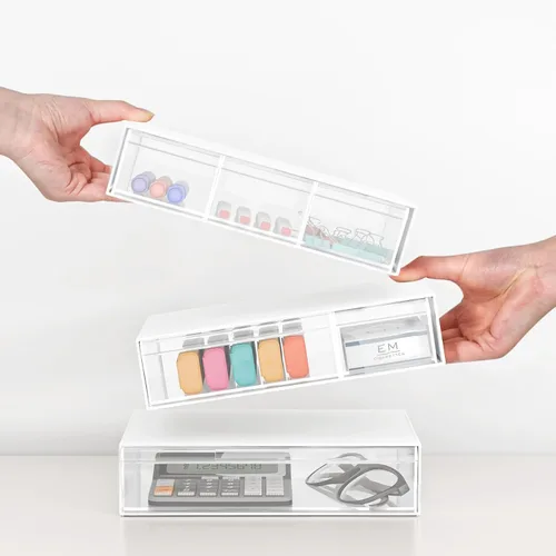 Miniatura 2 de Gonice Organizador de escritorio apilable de 3 niveles con 6 compartimentos, organizador de cajones apilables de plástico blanco para oficina