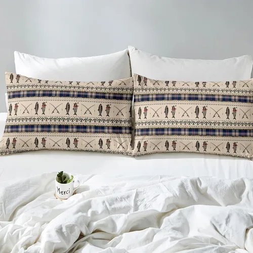 Miniatura 4 de Erosebridal Sábana bajera con temática de pesca, juego de ropa de cama rústica de granja tamaño individual para niños, adolescentes y adultos, ropa