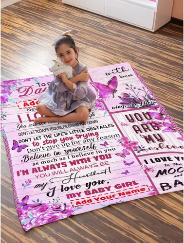 Miniatura 5 de Manta personalizada para mi hija de mamá y papá 40x50 pulgadas, manta ligera de franela, regalo con nombre personalizado, manta súper suave y cómoda