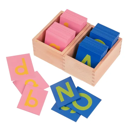 Adena Montessori Letras de papel de lija en minúsculas y mayúsculas, material de aprendizaje para el desarrollo temprano del niño, juguete
