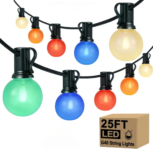 Miniatura 11 de Guirnalda de luces LED G40 para el día de San Patricio para exteriores, 25 pies, luces decorativas de San Patricio al aire libre con bombillas