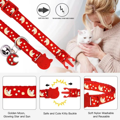 Miniatura 2 de 2 piezas de collares de gato separables Collares de gato para gatos machos y hembras Collares ajustables para gatitos con campana, púrpura +
