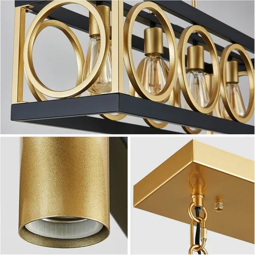 Miniatura 9 de XINGQI Lámpara de araña rectangular moderna, iluminación de isla de cocina de granja, accesorio de luz colgante industrial rústico de 4 luces