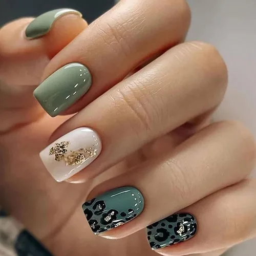 Miniatura 8 de Uñas postizas a presión de longitud corta, 24 piezas de cobertura completa, reutilizables, brillantes, uñas postizas con pegamento, uñas postizas