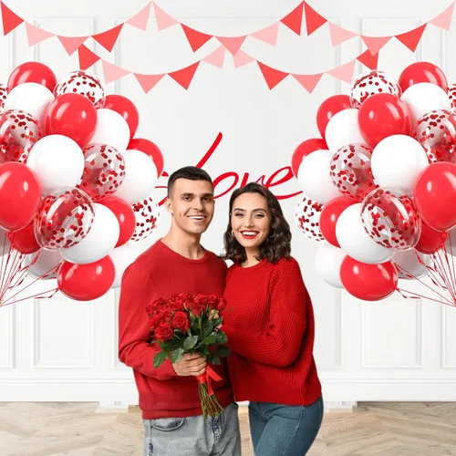 Miniatura 6 de 60 globos rojos y blancos de 12 pulgadas con globos de confeti blanco y rojo para boda, compromiso, Navidad, día de San Valentín, cumpleaños, Rojo