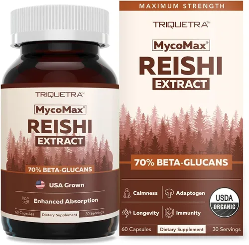 Extracto orgánico de hongos Reishi - 70% de beta-glucanos - niveles más altos de nutrientes activos, potencia máxima, cultivo en Estados Unidos +