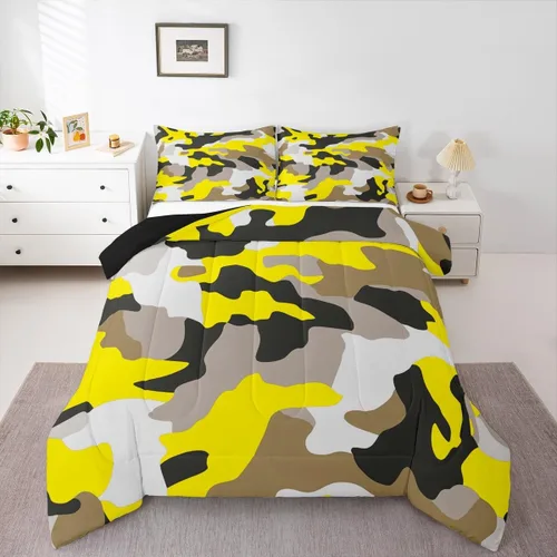 Miniatura 17 de Feelyou Juego de edredón de camuflaje naranja para niños, tamaño individual, juego de ropa de cama de camuflaje estilo militar para niños y niñas