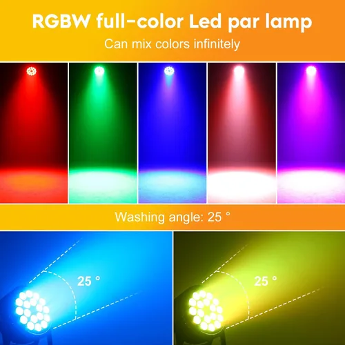 Miniatura 2 de U`King Luces de escenario, 18 x 18 W RGBW 4 en 1 LED DJ Par puede luz con efecto estroboscópico/lavado de escenario por DMX512 y iluminación
