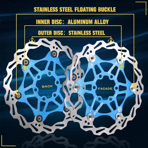 Miniatura 4 de BUCKLOS Rotor de freno de disco flotante de 160 mm, 180 mm, 203 mm, rotores de freno de bicicleta de montaña de acero inoxidable con 6 piezas de Azul