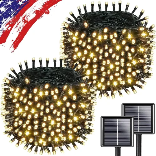 Miniatura 11 de Paquete de 200 luces solares de cadena de luces LED para exteriores, 66 pies, luces solares de Navidad para exteriores con 8 modos, IP65 impermeable