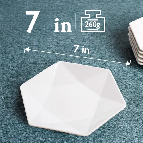 Miniatura 2 de DELLING Juego de 6 platos de aperitivo de 7 pulgadas, platos pequeños de postre de porcelana, platos de ensalada de cerámica blanca para aperitivos