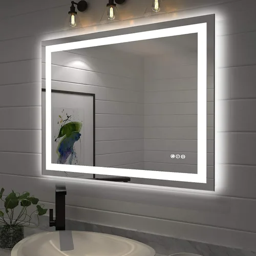 Miniatura 52 de Amorho Espejo de baño LED de 24 x 32 pulgadas con luces, iluminación frontal y retroiluminación, regulable continuamente, antiniebla, vidrio Frente