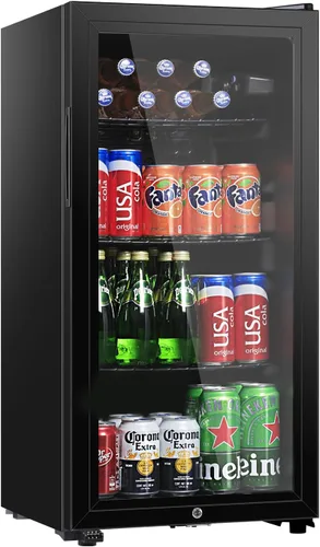Miniatura 7 de HAILANG - Refrigerador de bebidas, 1.3 pies cúbicos, mini refrigerador con puerta de vidrio para refrescos y cerveza, refrigerador de bebidas