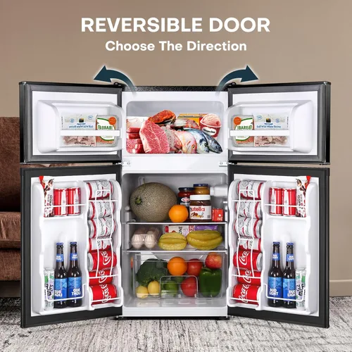 Miniatura 6 de Upstreman - Mini refrigerador de 3.2 pies cúbicos con congelador; refrigerador mini de dos puertas, termostato ajustable, mini refrigerador