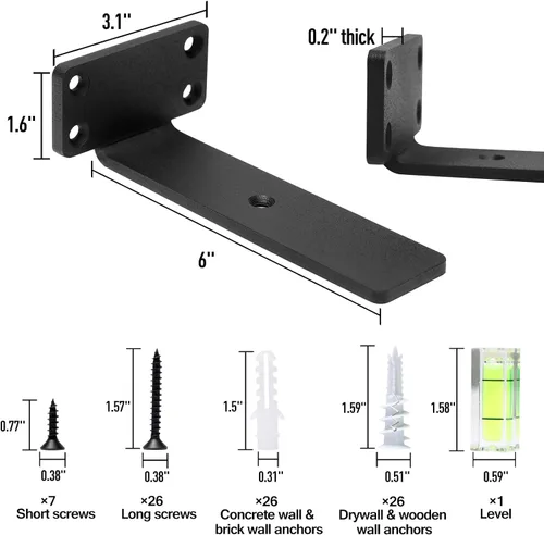 Miniatura 3 de HITOMEN Soportes de estante flotantes resistentes, accesorios de estantes ocultos de 6 pulgadas (1/5 pulgadas de grosor), soportes L de hierro
