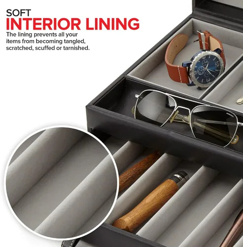 Miniatura 4 de Stock Your Home Bandeja valet para hombre, joyero para hombre, organizador y almacenamiento de mesita de noche, organizador de mesita de noche, caja