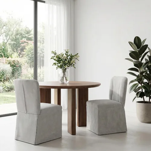 Miniatura 9 de Juego de 2 sillas de comedor tapizadas, sillas de mesa de cocina, sillas de comedor modernas con marco de metal y tela de lino, color beige