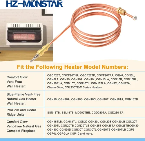 Miniatura 2 de Termopar calentador de gas de 2 piezas, 39.5 pulgadas, rosca M8x1, repuesto para calentador de pared Desa LP sin ventilación, calentador de pared