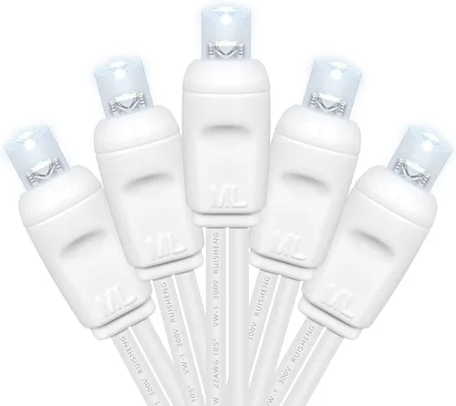 Luces de Navidad 50 LED 5.2M Mini Cadena de Luces LED Comercial, 120V UL, Cable Blanco para Uso en Interiores y Exteriores, Decoraciones de Fiestas