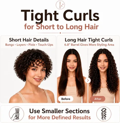 Miniatura 3 de Varita rizadora pequeña de 3/8 pulgadas para cabello corto y largo, rizador de cerámica de 0.354 in para rizos apretados, varita rizadora delgada