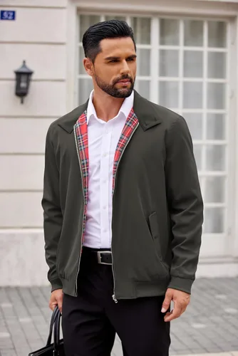 Miniatura 4 de COOFANDY - Chaquetas ligeras para hombre, chaqueta casual de estilo cortavientos con cremallera, cuello parado, chaqueta de golf elegante