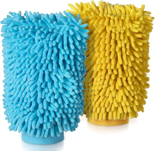 Miniatura 6 de MR.SIGA Manoplas de microfibra suave de chenilla para lavado de coche, paquete de 2, azul y amarillo