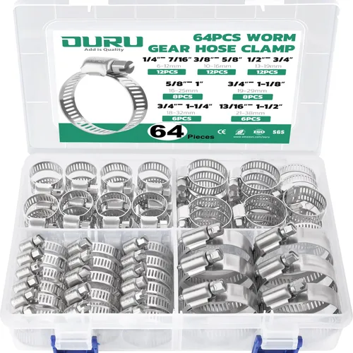 Miniatura 18 de OURU - Juego de 24 abrazaderas de manguera de acero inoxidable ajustables de 1/2"– 3/4" (13-19mm) con engranaje sinfín, abrazaderas de manguera