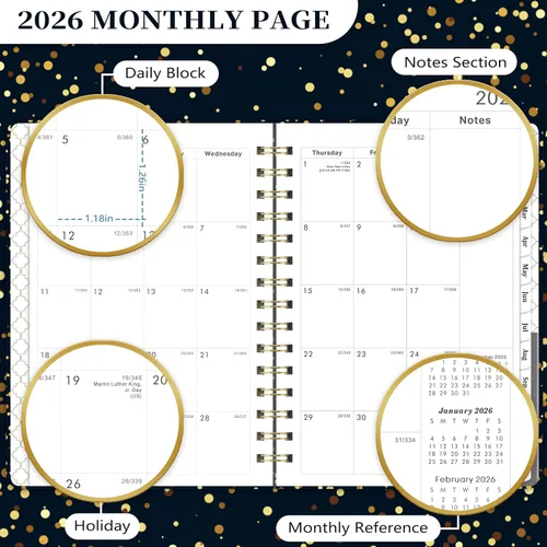 Miniatura 4 de Agenda 2026 – Agenda 2026, agenda semanal y mensual, enero 2026 a diciembre 2026, 6.3 x 8.4 pulgadas, calendario 2026 con pestañas, bolsillo